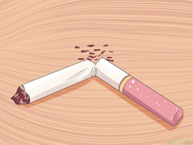 Рисунок сломанной сигареты, лежащей на столе